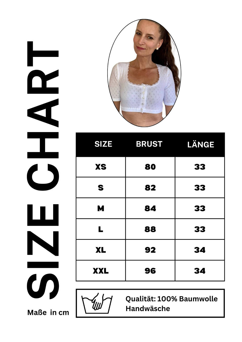 Size Chart mein herzblut Dirndl Bluse Shop