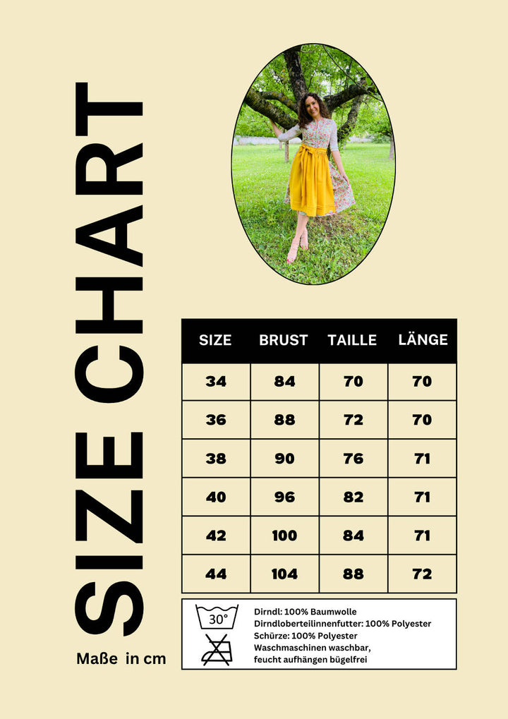 Size Chart Größentabelle Dirndl