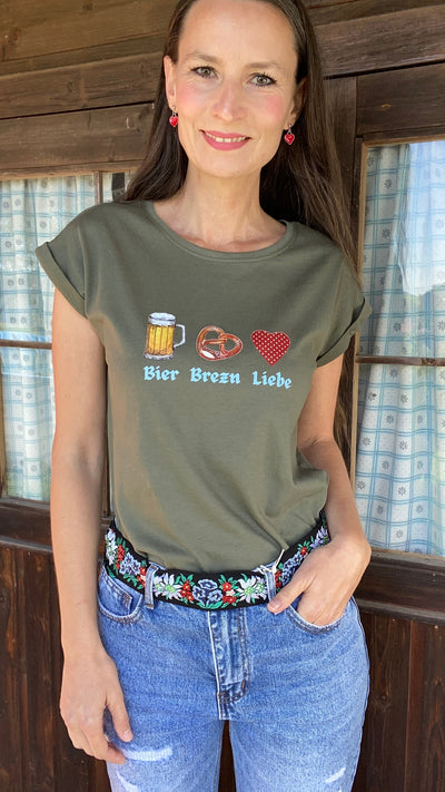 Shirt Bier Brezn Liebe in oliv