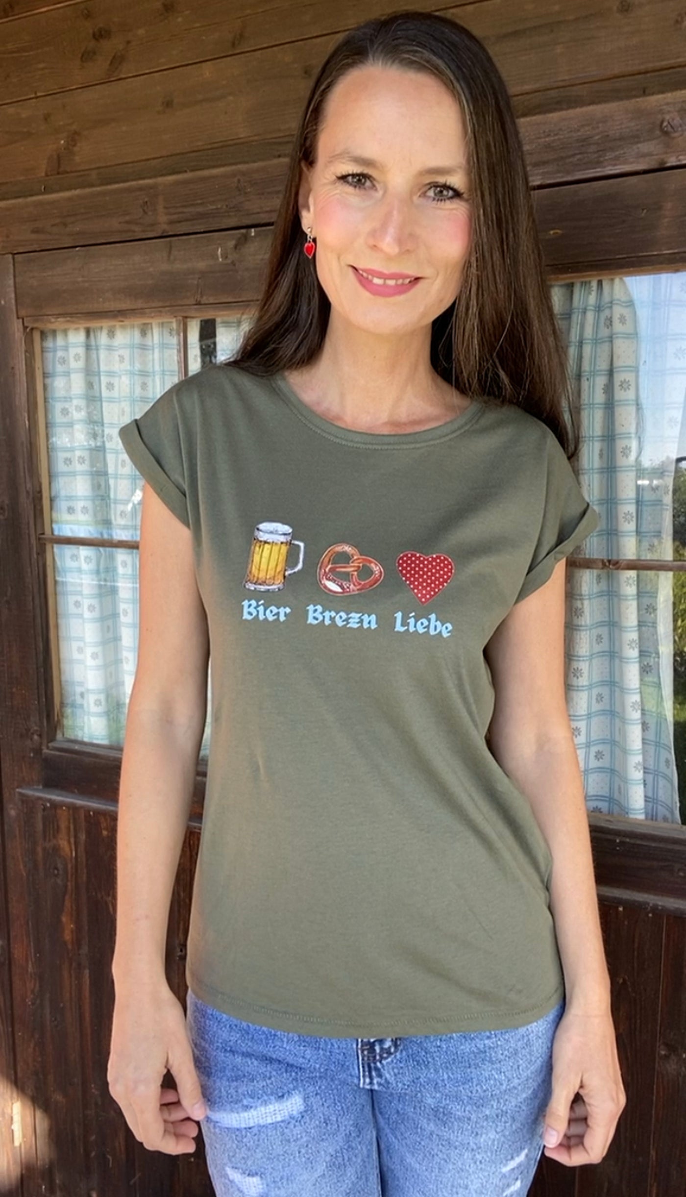 Shirt Bier Brezn Liebe in oliv