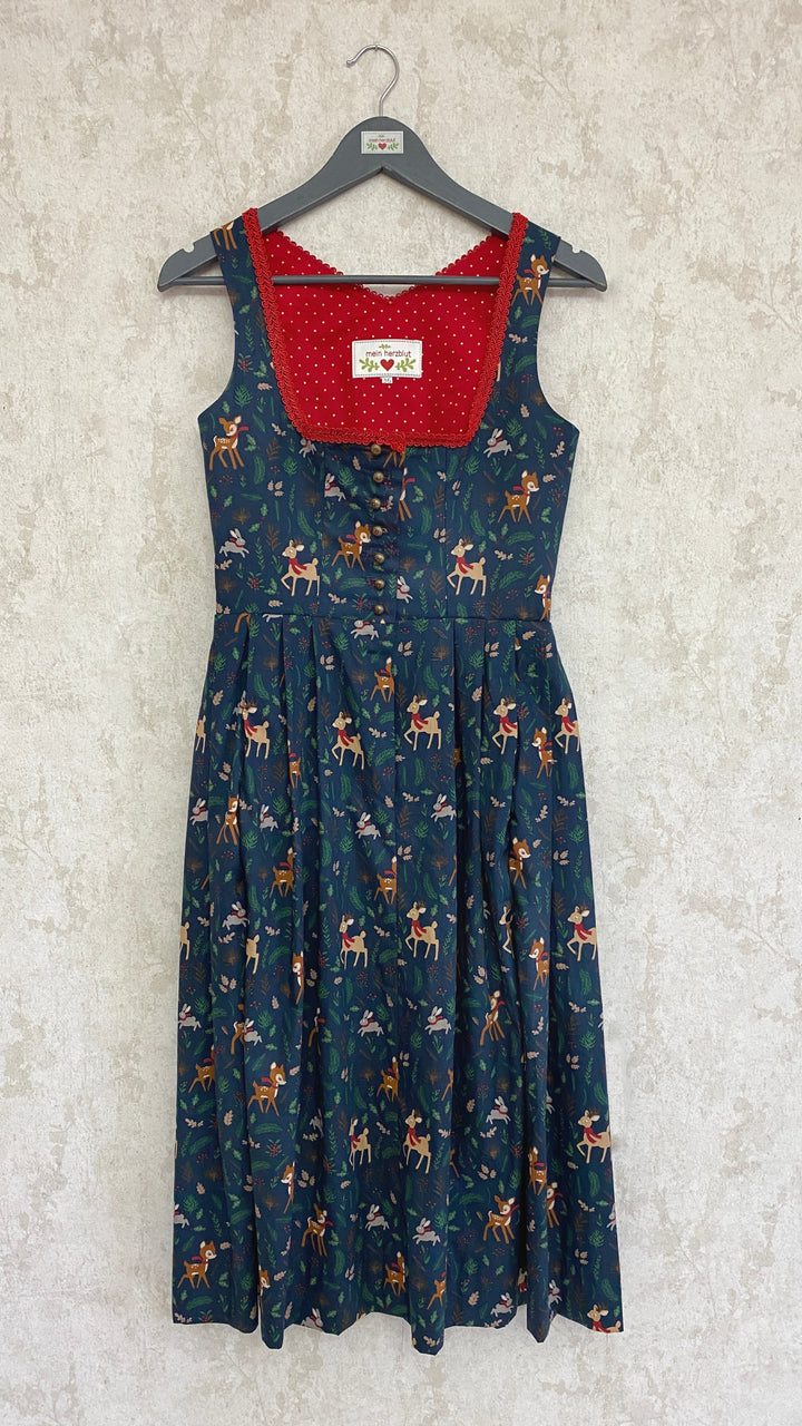 Dirndl ohne Schürze in dunkelblau Motiv Rehkitz