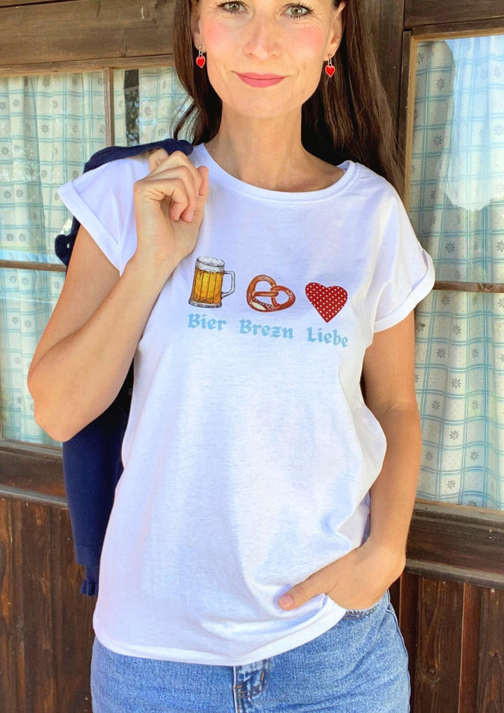 Bier Brezen Liebe Shirt Volksfest Shirt zur Lederhose