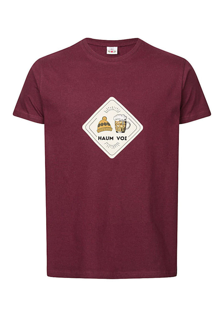 dunkelrotes bayrisches Herrenshirt zur Lederose "haum voi"