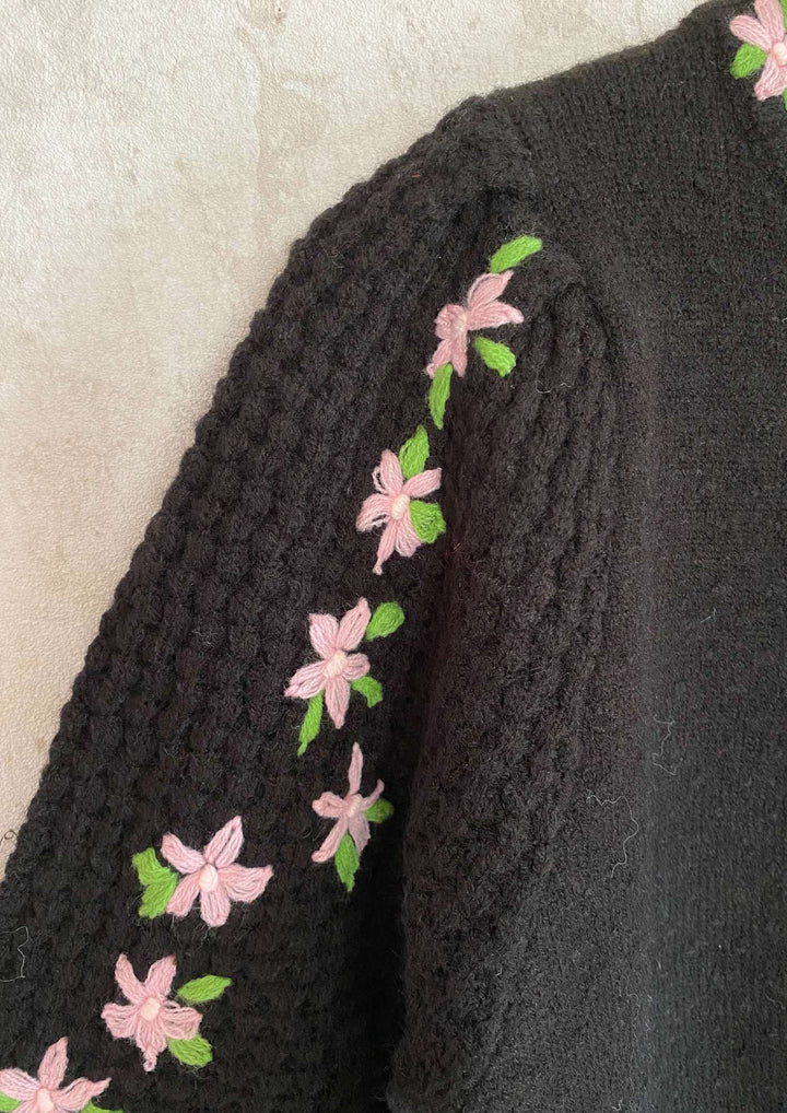 Bestickter Puffärmel Damen Pullover