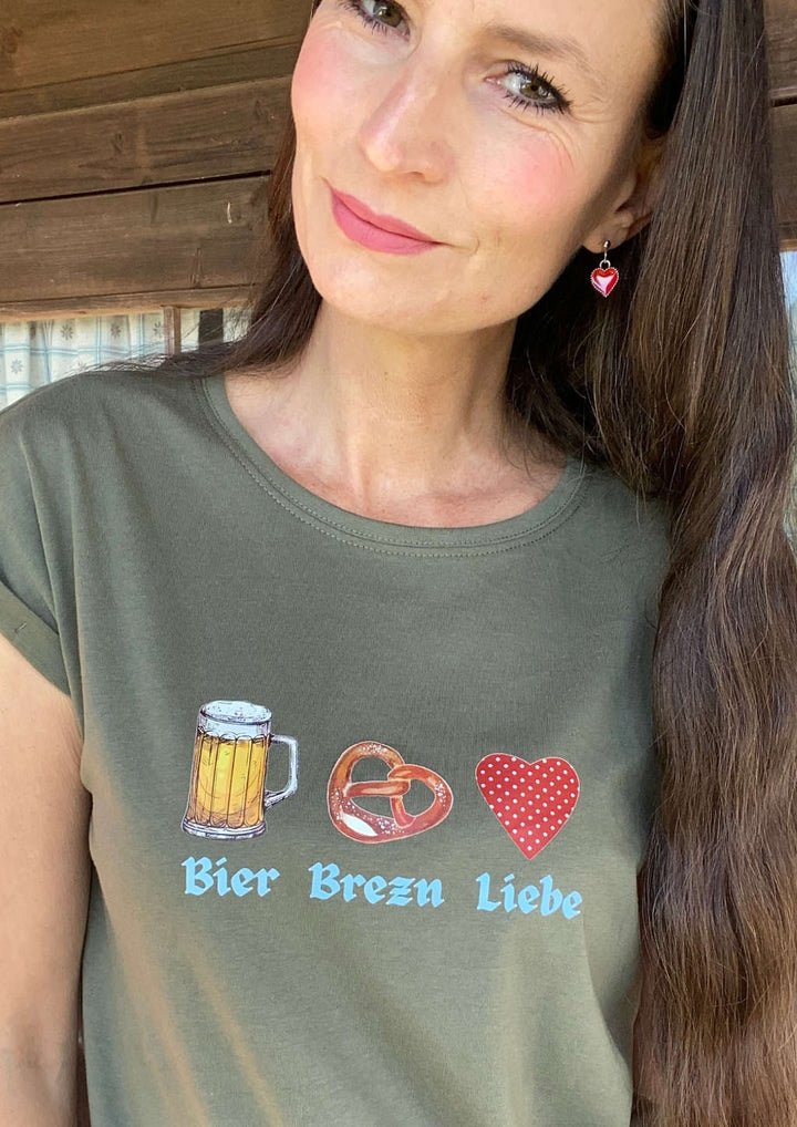 Damenshirt für das Oktoberfest Breze und Liebe mit Maßkrug