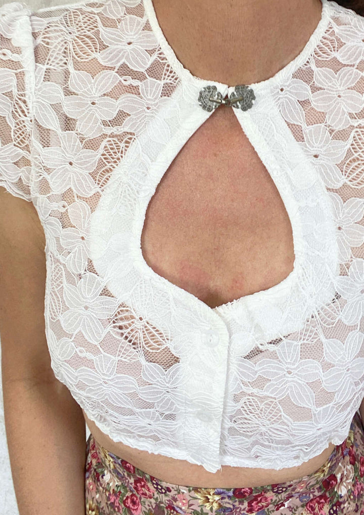 Traditionelle Dirndlbluse Luna, weiß, mit Tropfenhals