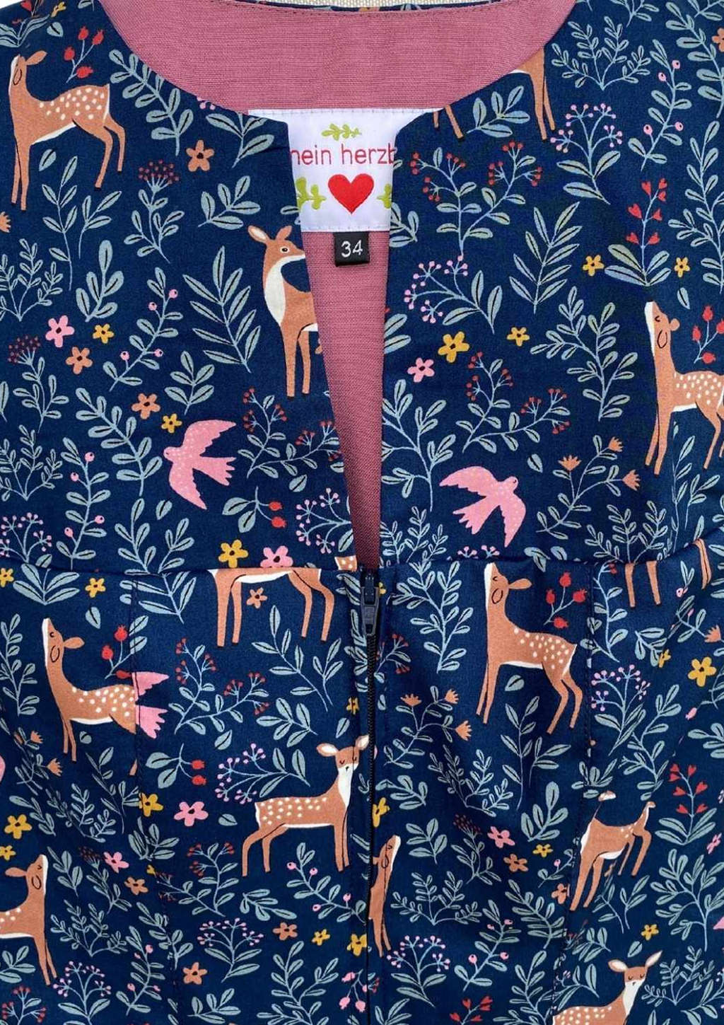 Blaues Dirndl hochgeschlossen Rehkitz blau 