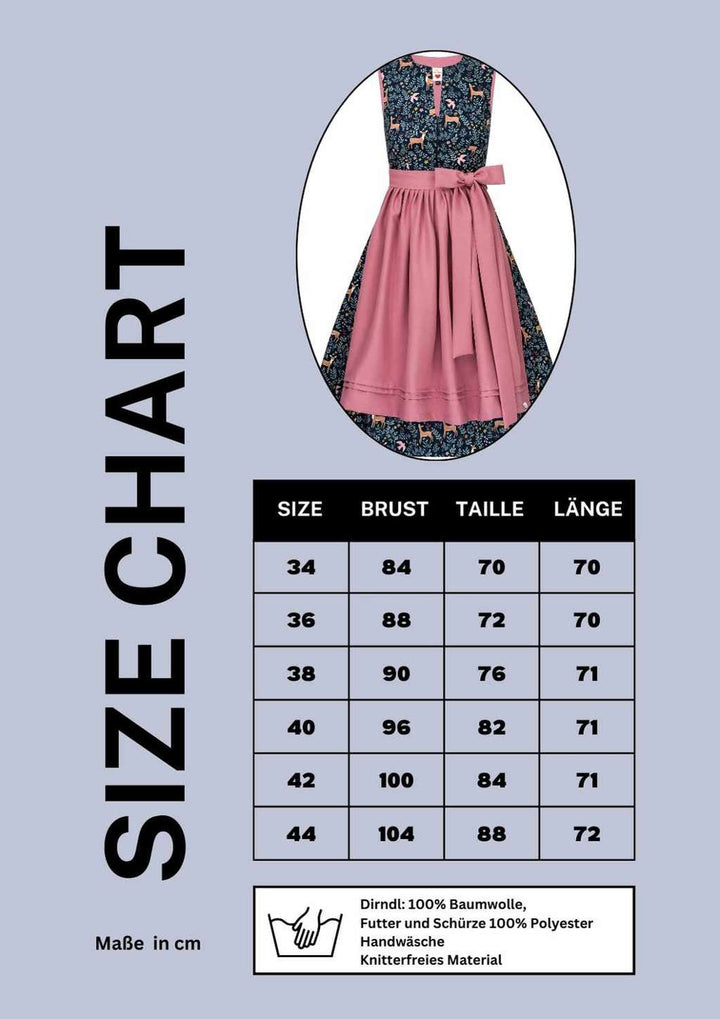 Dirndl Rehkitz size chart mein herzblut 