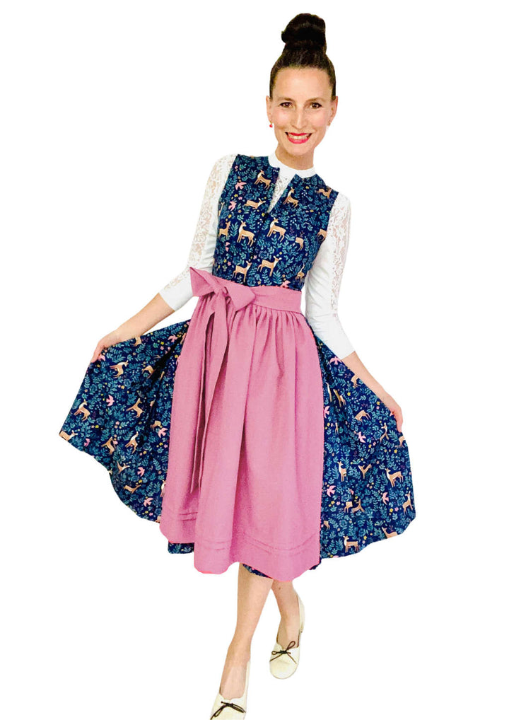 Dirndl Niederbayern in blau außergewöhliches Design Rehkitz 
