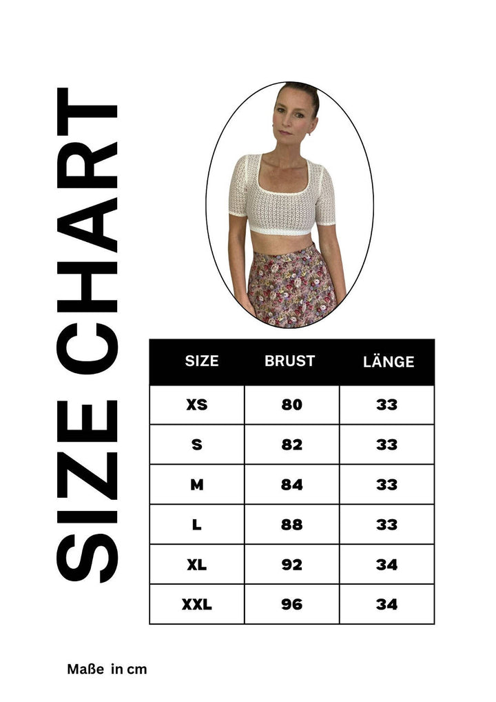 Dirndlbluse retro size chart Größentabelle mein herzblut 