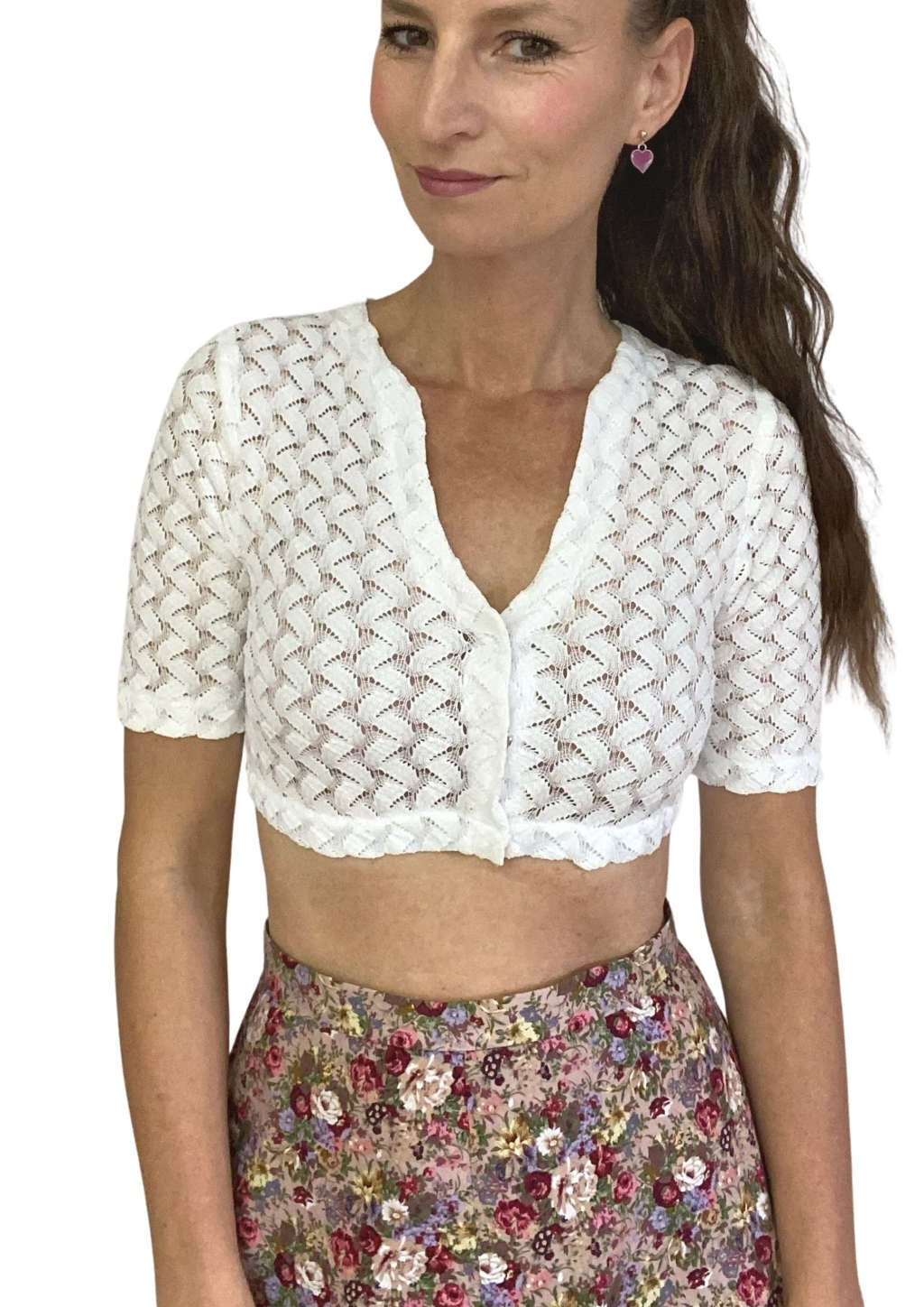Dirndl Bluse V-Ausschnitt in weiß häkeloptik mein herzblut Shop