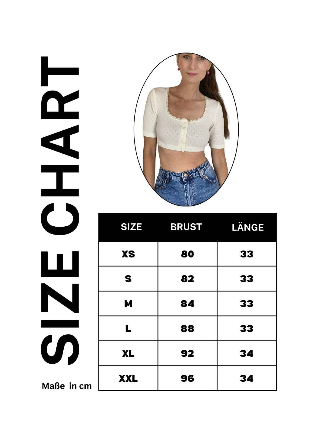 Size chart mein herzblut Shop Dirndlbluse