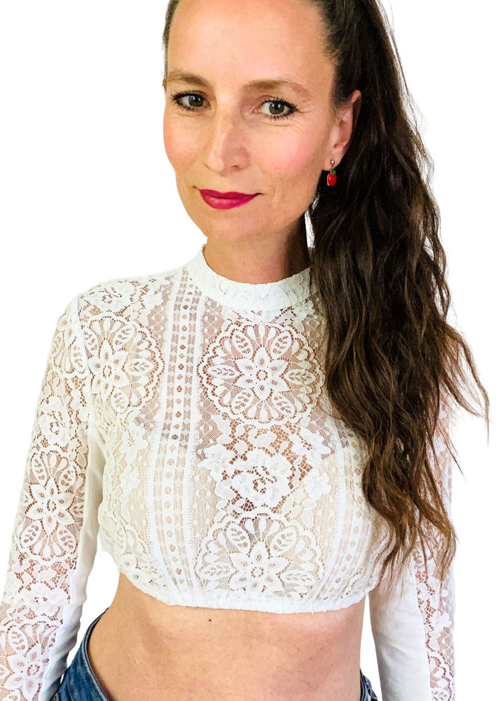 Spitzenbluse Ornament langarm Dirndlbluse 