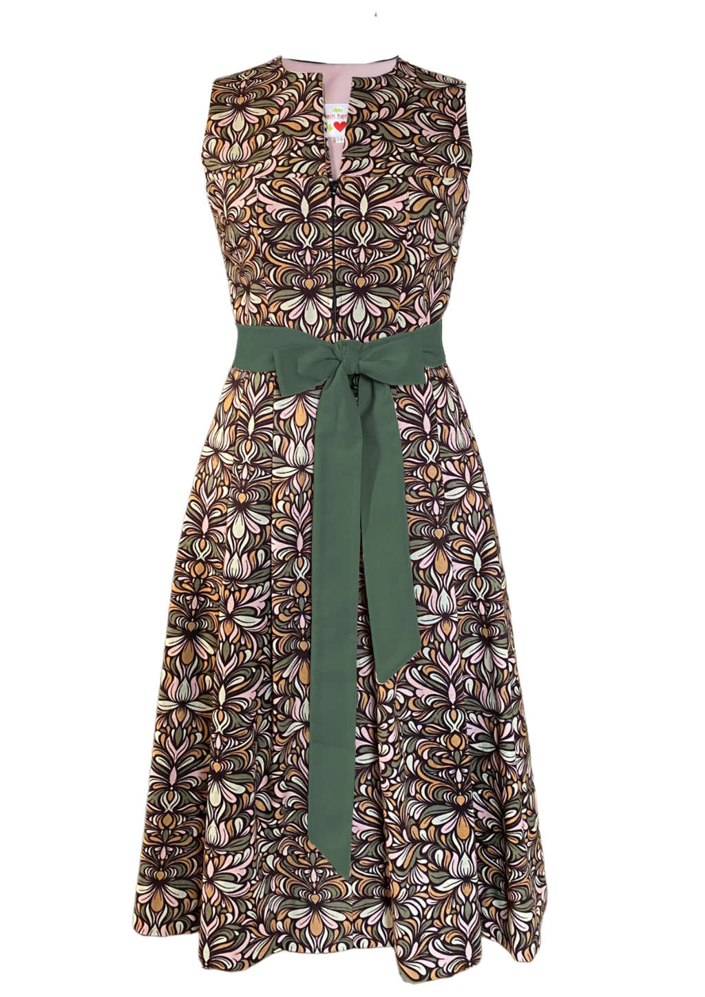 Dirndl im boho Stil mit wilden Muster Stoff 60er Jahre hochgeschlossener Kragen