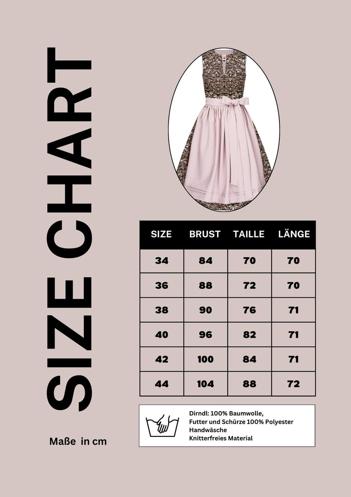 Dirndl boho size chart Größentabelle