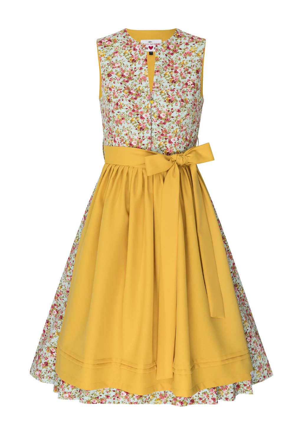 Hochgeschlossenes leichtes Sommer Dirndl mit gelber Schürze 