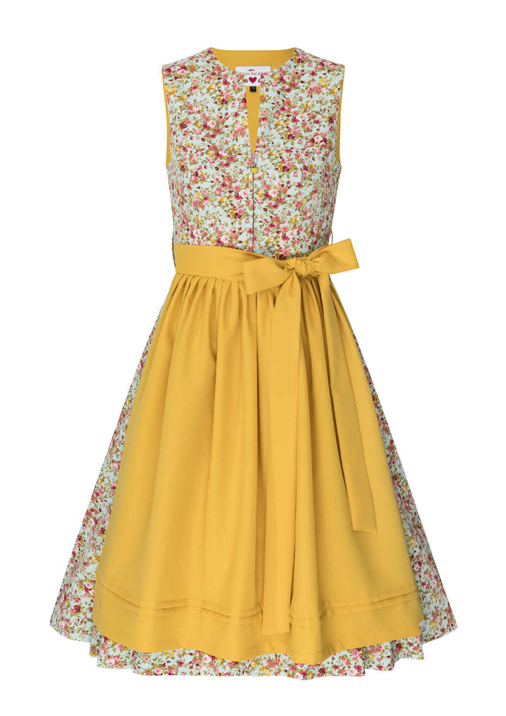 Hochgeschlossenes leichtes Sommer Dirndl mit gelber Schürze 