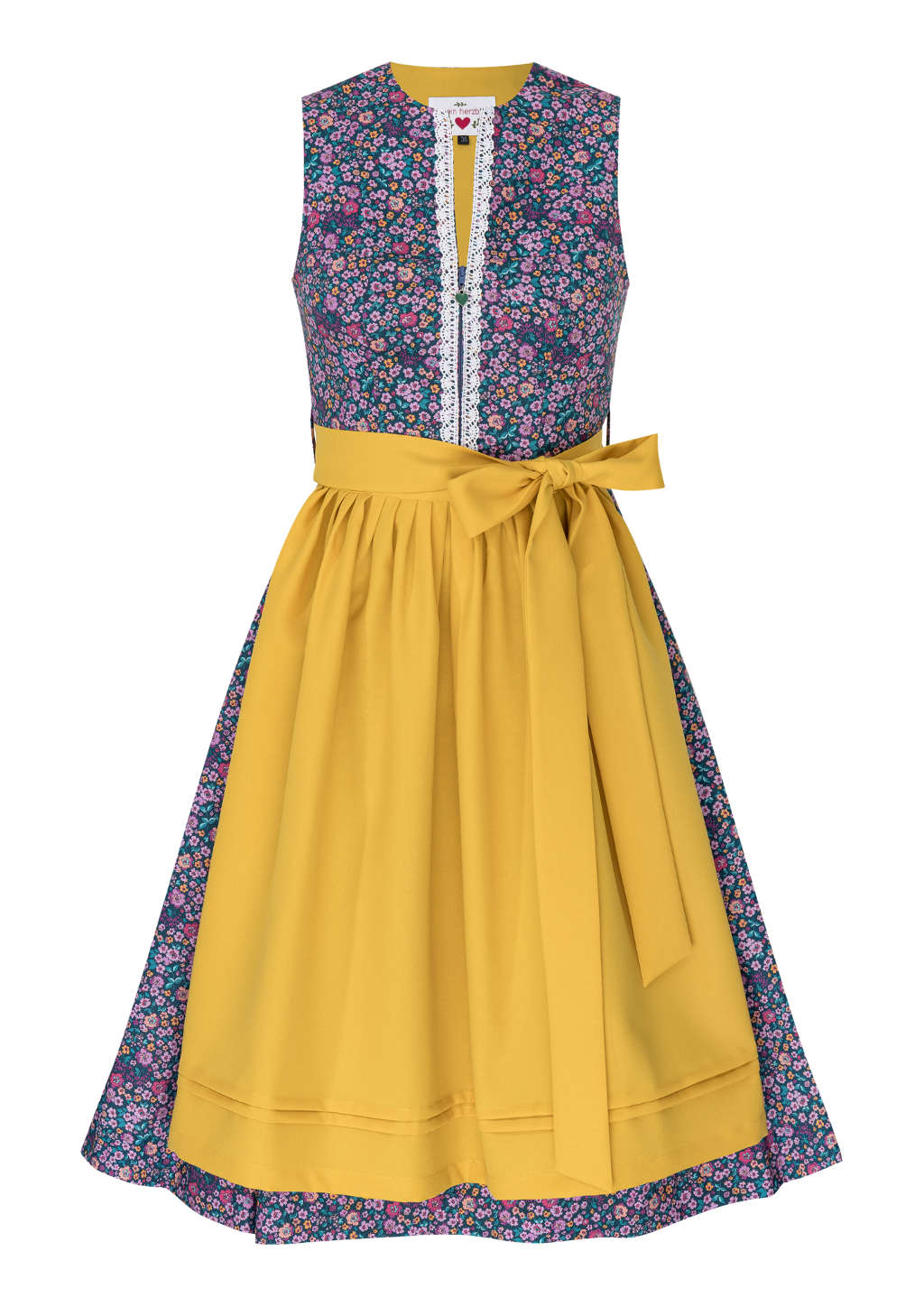dirndl lila mit petrol hochgeschlossen mit Reißverschluss
