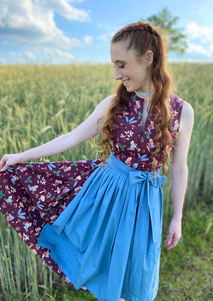 Dirndl Pilze Fee blaue Schürze