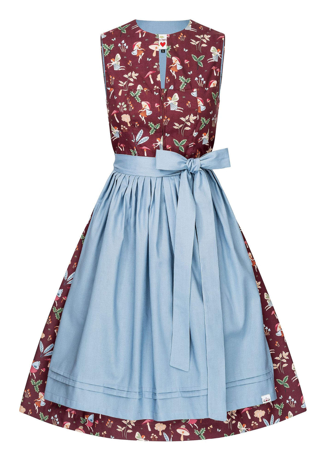 dirndl rot kaufen mit Fliegenpilz und Schürze in blau 