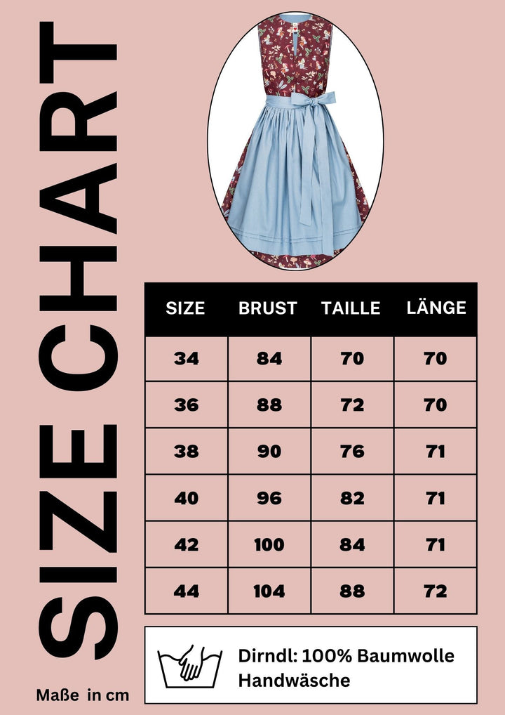 Size chart Drindl Bayern 