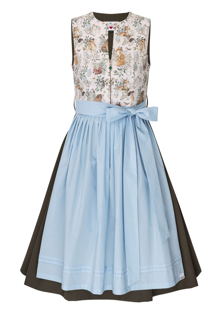 Dirndl Waldtiere in rosa und hellblau