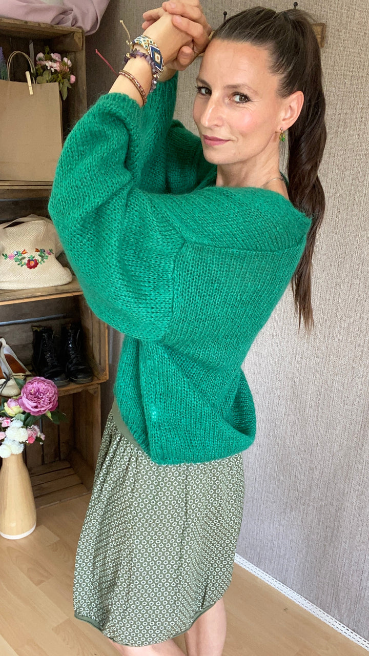 Flauschi Strickjacke in grün