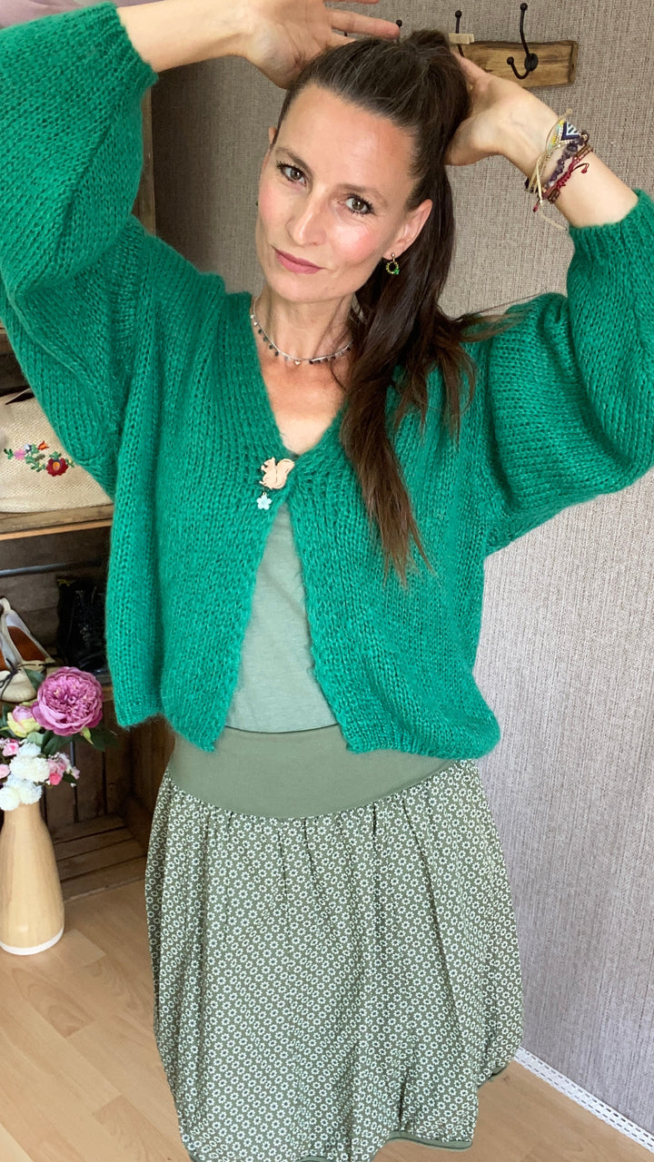 Flauschi Strickjacke in grün