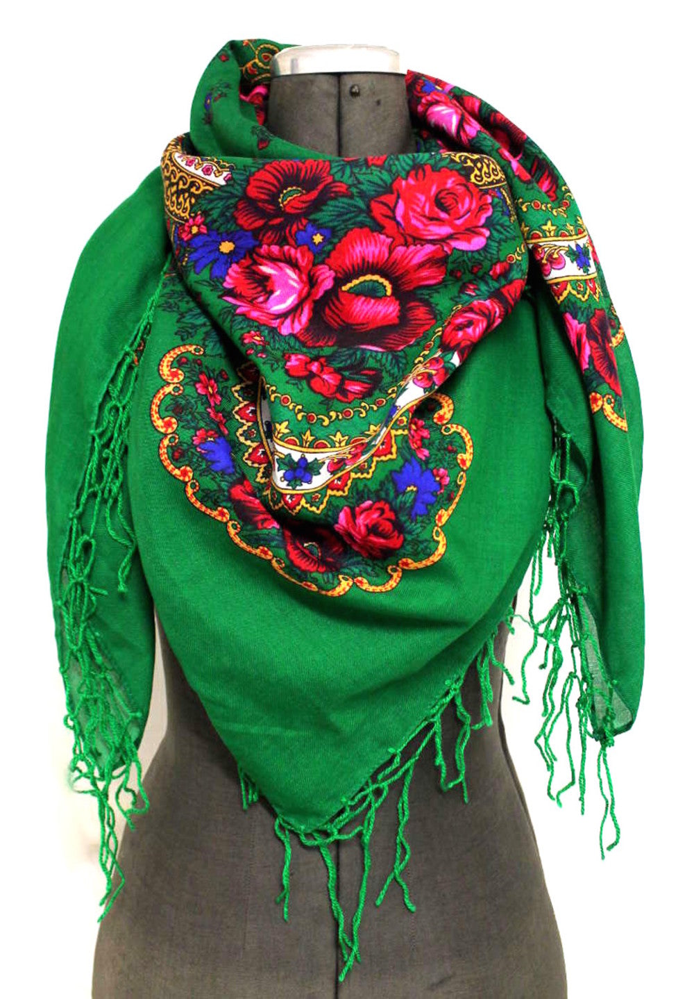 schönes Vintage Retro Folklore Tuch in grün 