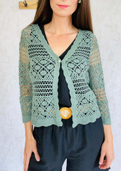 Häkel Cardigan in oliv mein herzblut Shop