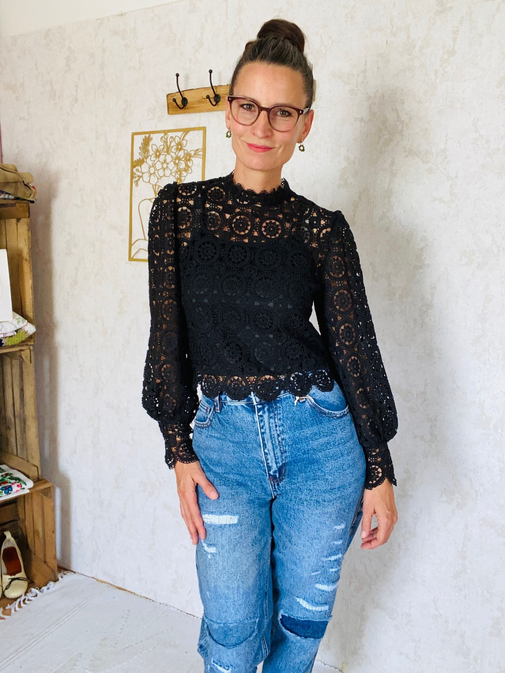 Häkeltop in schwarz mit Futter