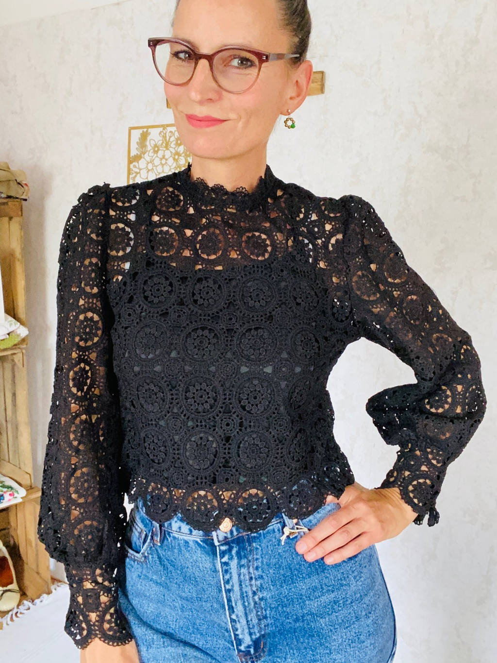 Häkeltop schwarz barock Muster