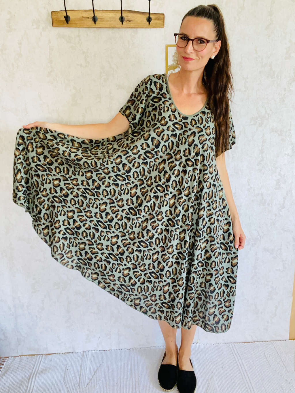 Grünes Kleid Leopardenkleid