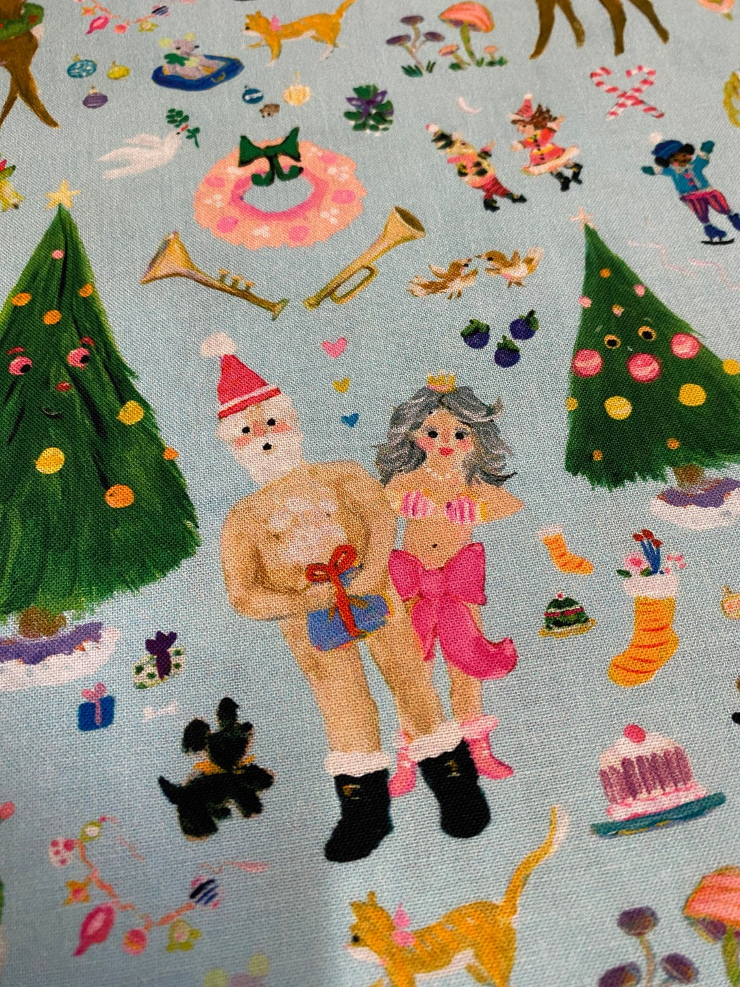 lustiges gemaltes Weihnachtspaar im Bikini 