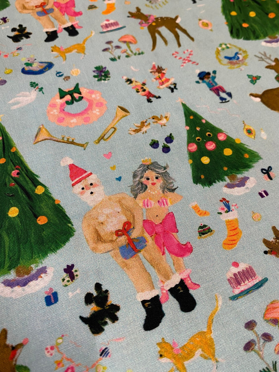 retro Stil mit Christbaum und lustigen Tieren