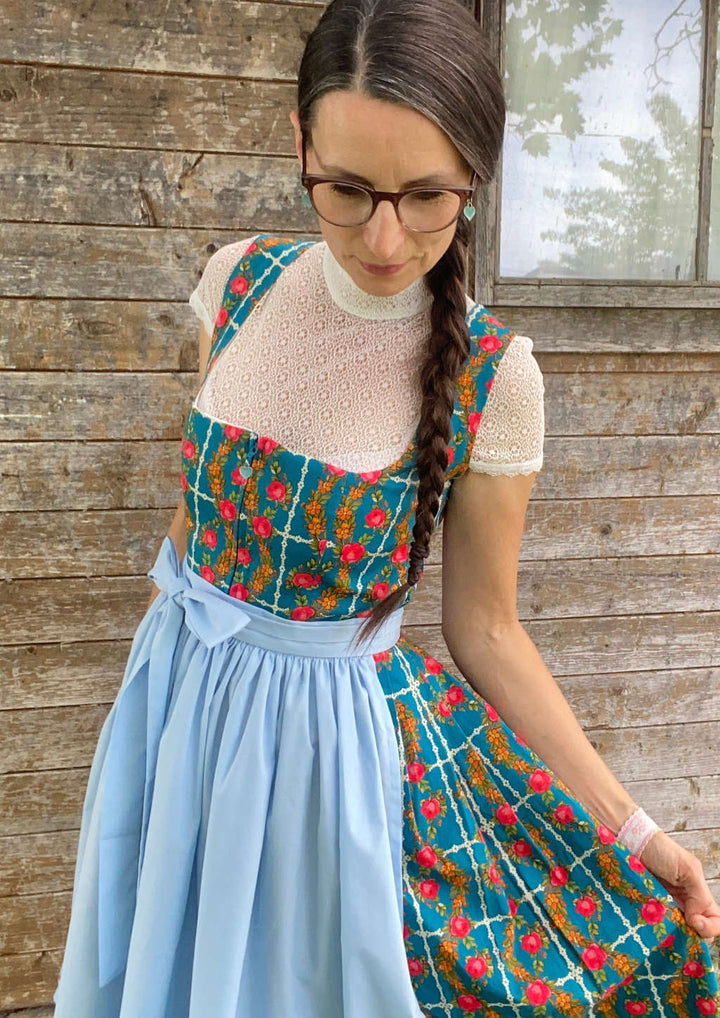 Dirndl Petrol mit Rosen 