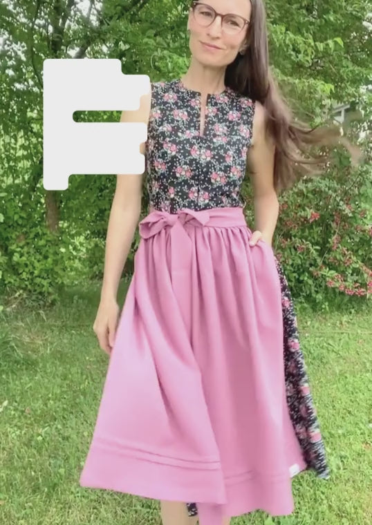 Baumwolldirndl hochgeschlossen in schwarz mit bunten Blumen