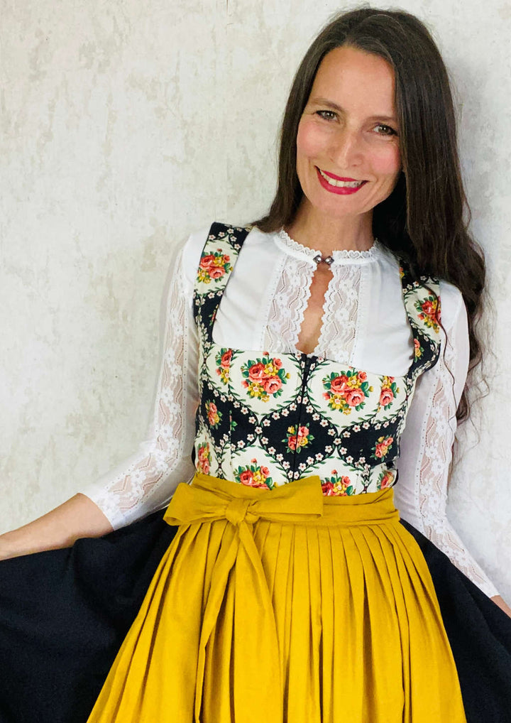 Retro gelb schwarz ausgefallenes Rosendirndl