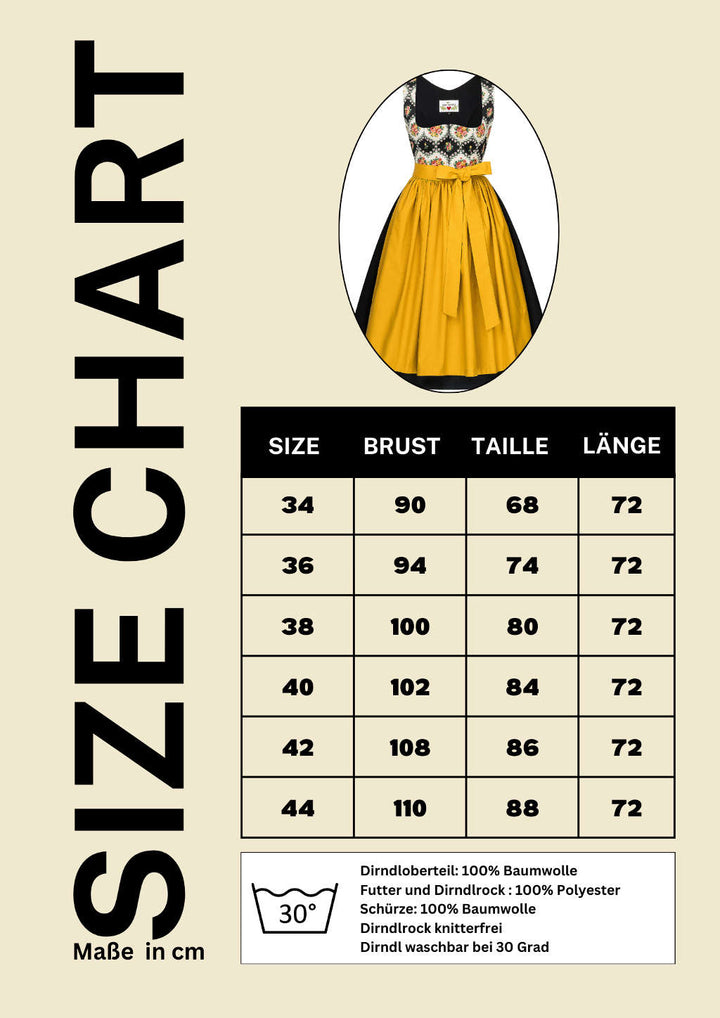 Size Chart mein herzblut Rosendirndl Retro 