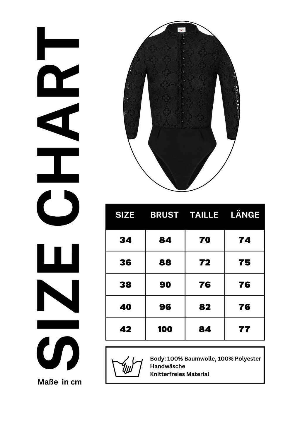 size chart Body schwarz Trachtenbody