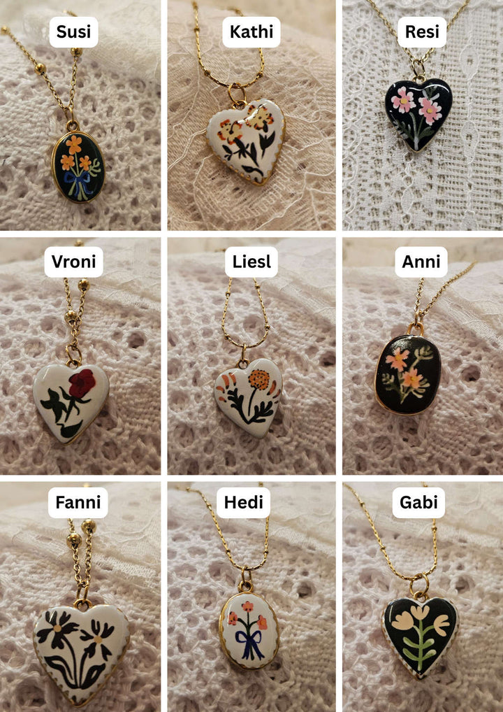 Dirndlschmuck Ketten Anhänger bemalt mit Blumen