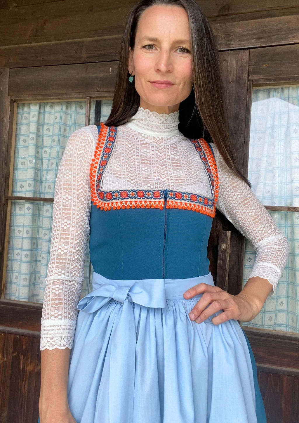 Dirndl Petrol grün mit retro Borte mein herzblut Shop