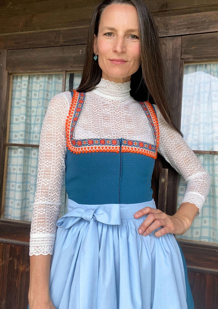 Dirndl Petrol grün mit retro Borte mein herzblut Shop