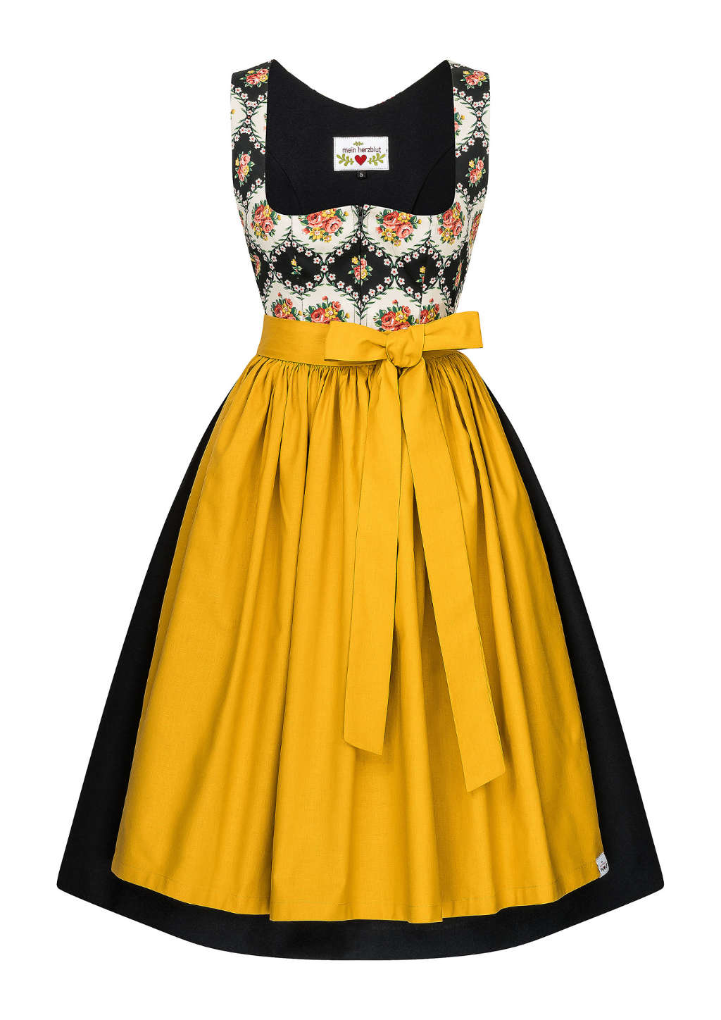 vintage retro Dirndl schwarz gelb Rosendirndl herzblut Shop Niederbayern 
