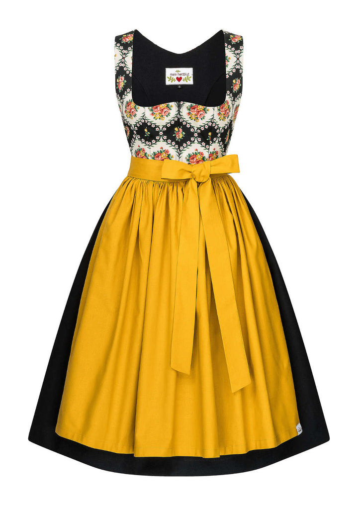 vintage retro Dirndl schwarz gelb Rosendirndl herzblut Shop Niederbayern 