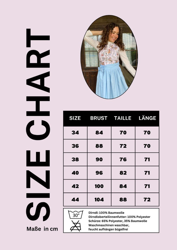 Dirndl Waldzauber Size chart