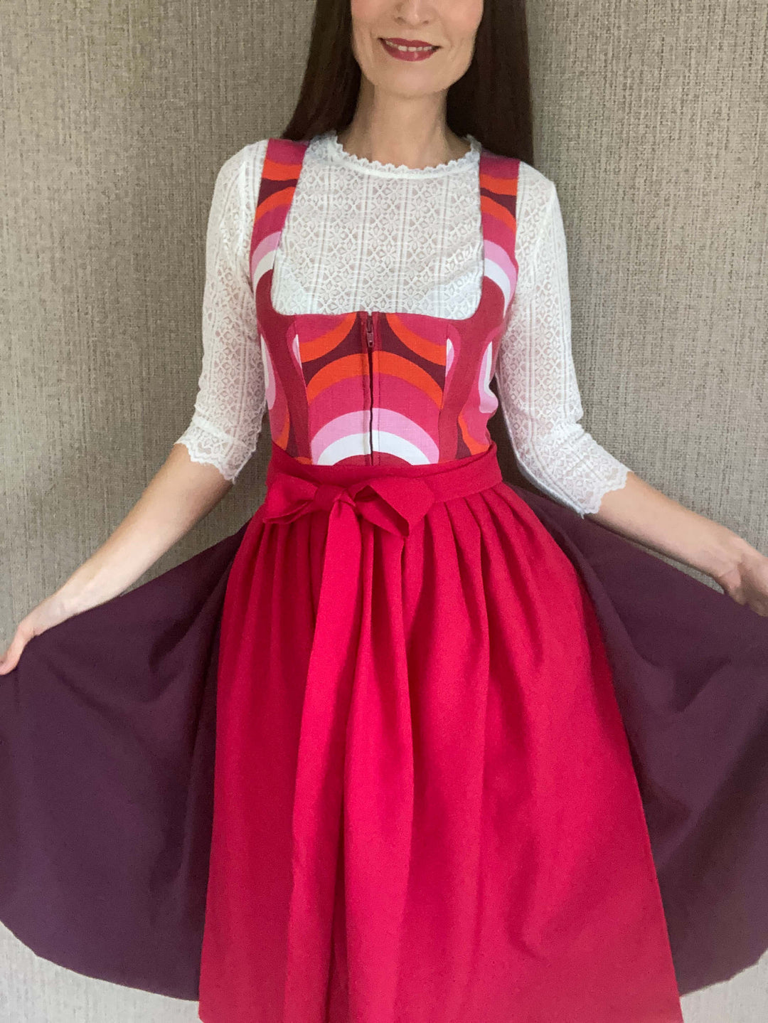 knielanges retro dirndl aus alten ausgefallenen stoffen mein herzblut 