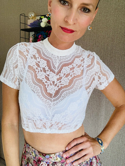 Lace blouse with stand-up collar