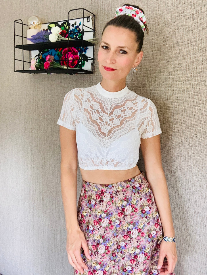 Lace blouse with stand-up collar