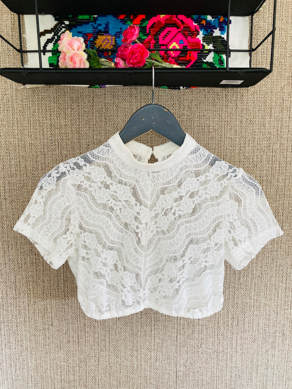 Lace blouse with stand-up collar